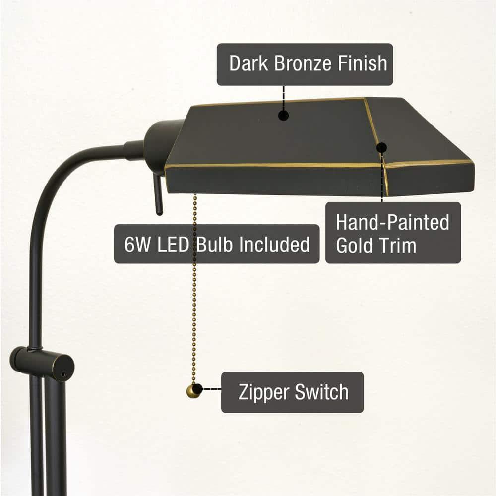 GOURE Prescott 58" Modern Industrial Adjustable Standing Pharmacy Floor Lamp, Dark Bronze Finish, Includes 6W LED Bulb (60W eq.) Energy Efficient, Eco-Friendly, Pivot Head for Hobby/Precise Task