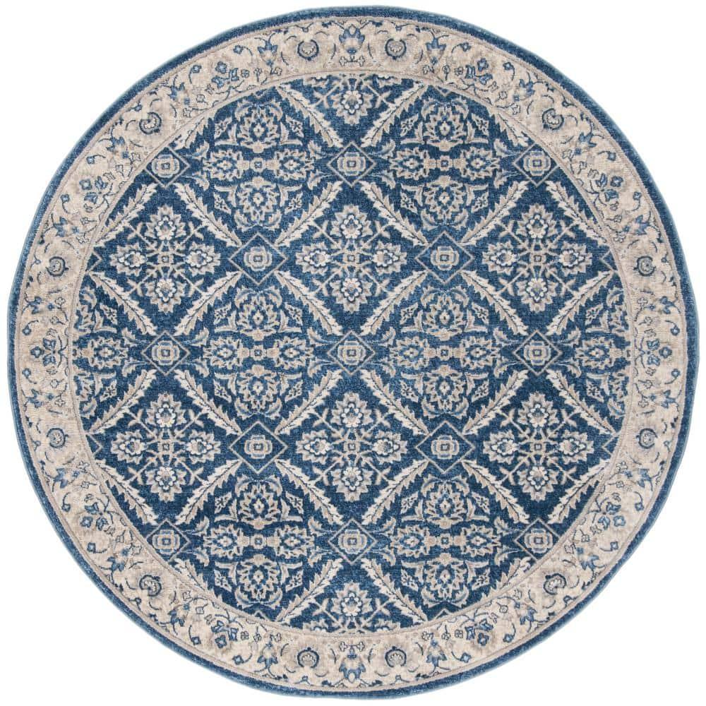 SAFAVIEH Brentwood Brandy Floral Area Rug, Navy/Cream, 3' x 3' Round
