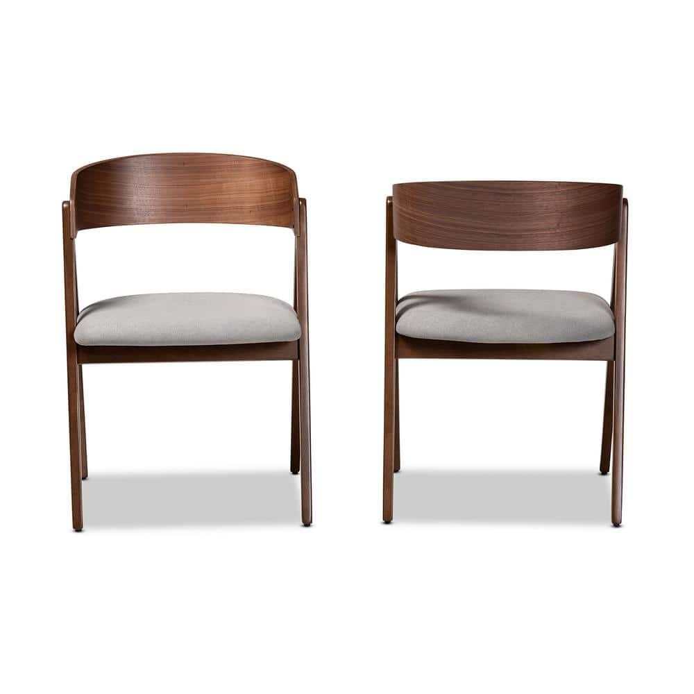 2pc DantonFabric Upholstered Wood Dining Chair Set Gray/Walnut Brown - Baxton Studio: Curved Backrest, Angled Legs