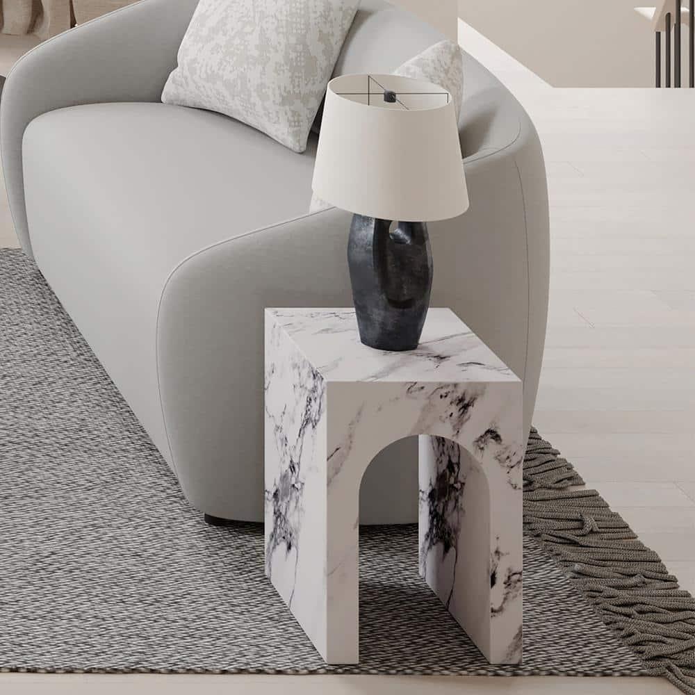 Fritzy Square End Table In White Engineered Stone