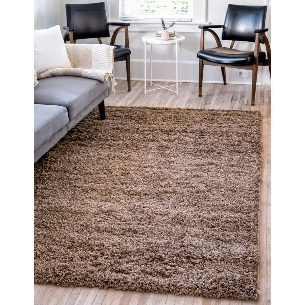 Unique Loom 4' 0 x 6' 0 Solid Shag Sandy Brown Area Rug