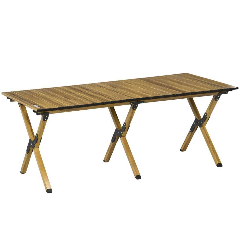 Outsunny Outdoor Portable Table with Collapsing Roll-Up Top, Folding Camping Table, Waterproof Finish, Picnic & Tailgate Table for Beach, Travel, 4'