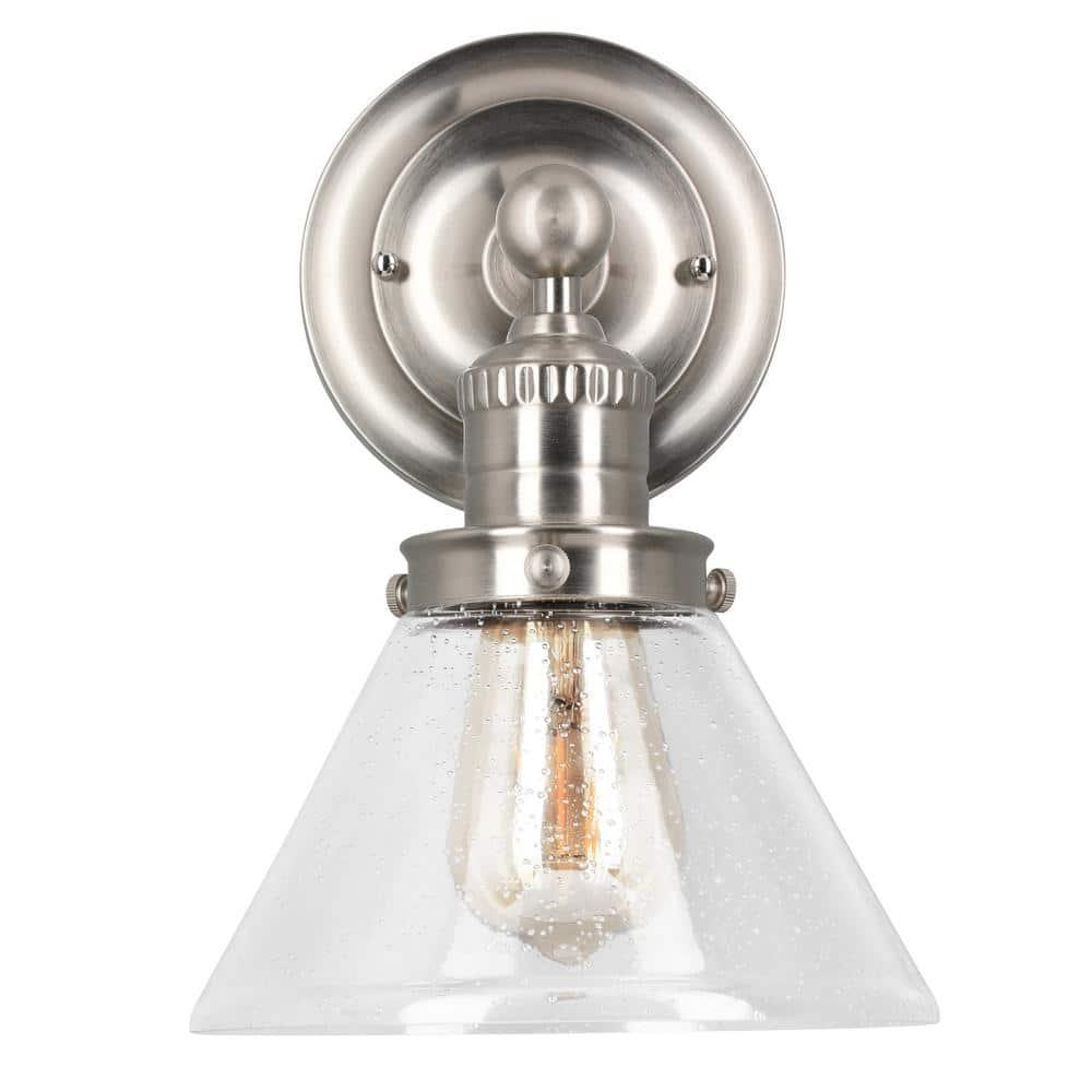 Design House 589028-SN Augustin Transitional 1-Light Indoor Dimmable Wall Light Fixture with Clear Seedy Glass Shade for Kitchen Hallway Bedroom Bathroom, Satin Nickel