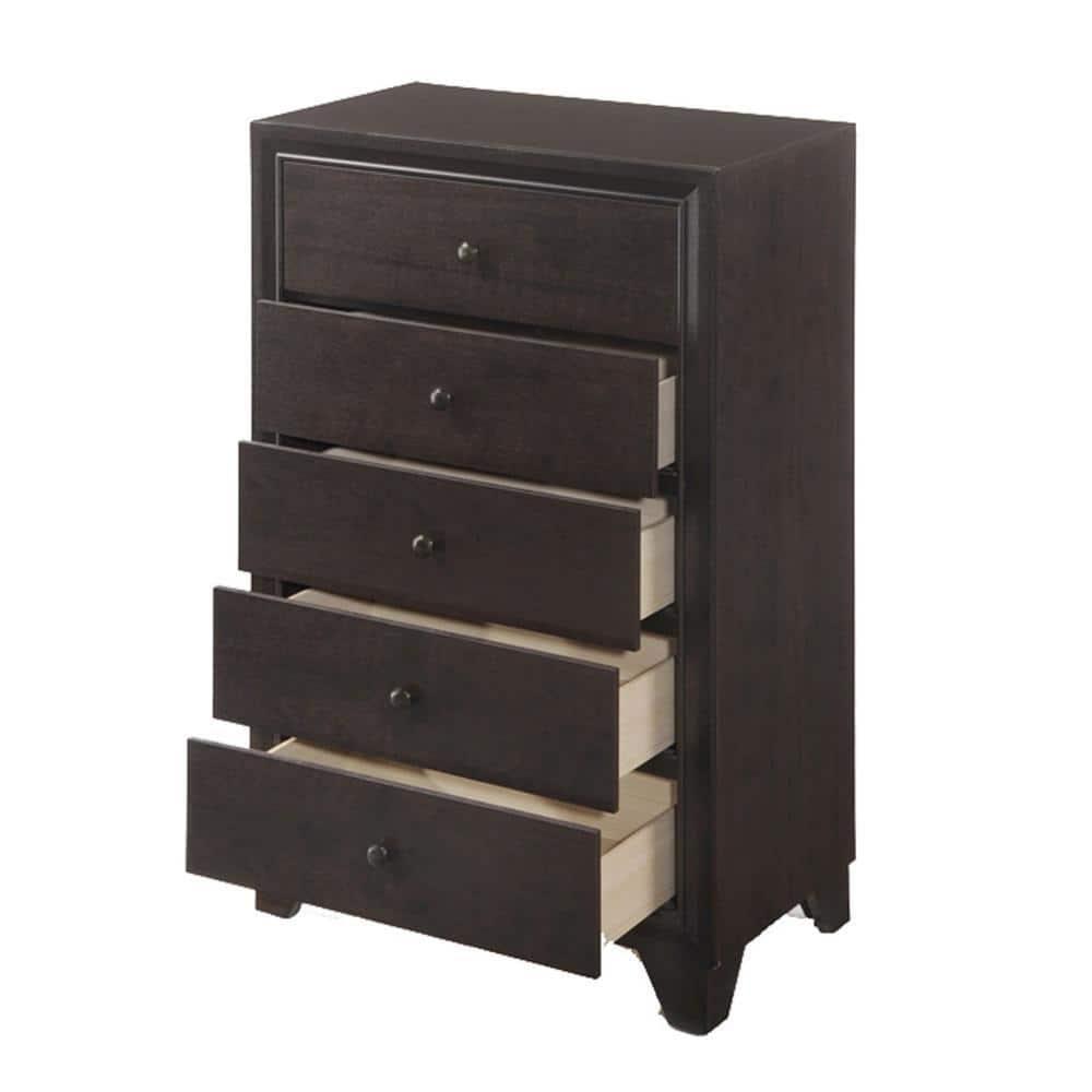 Benjara Wooden Chest with 5 Spacious Drawers , Espresso Brown