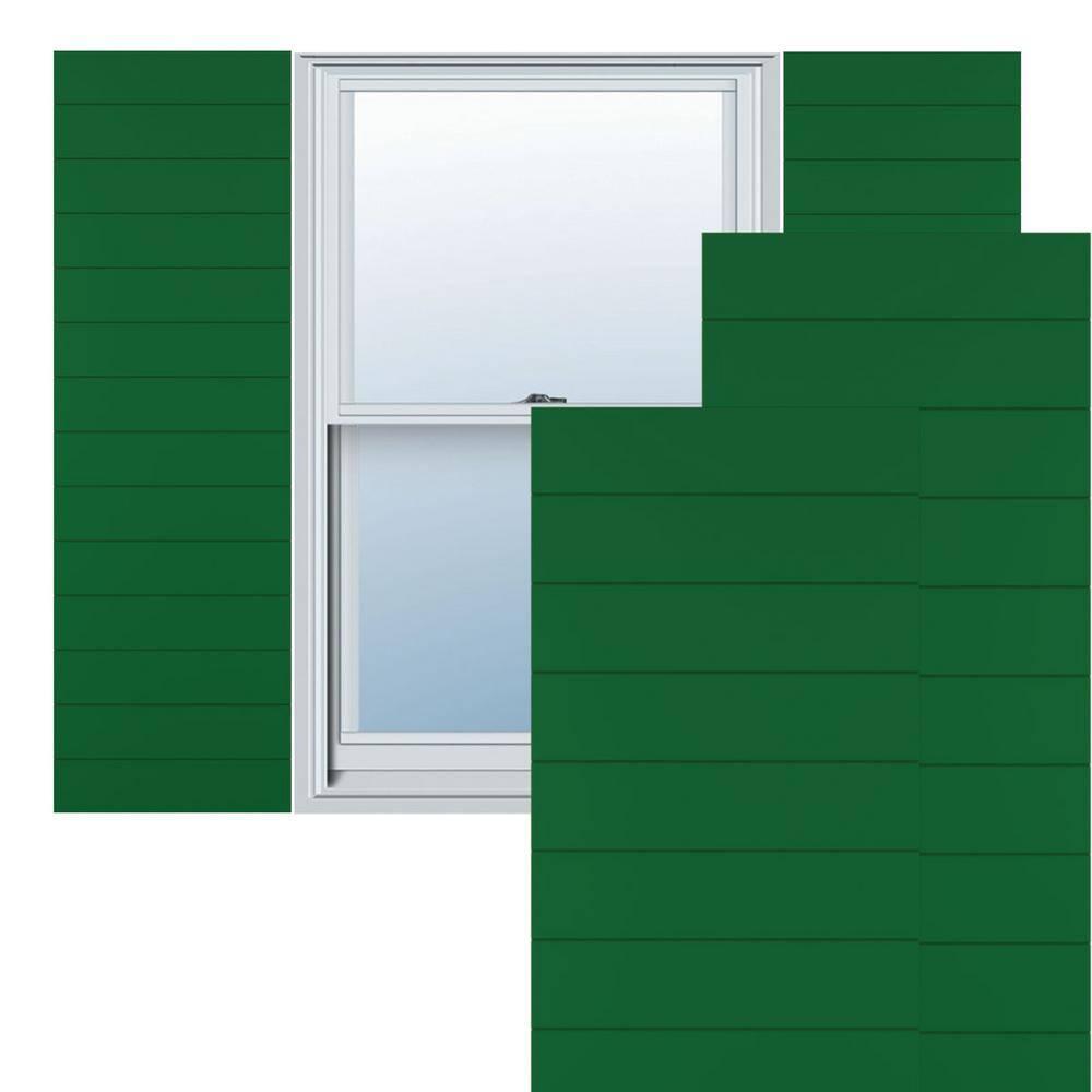 Ekena Millwork 12"W x 50"H True Fit PVC Horizontal Slat Modern Style Fixed Mount Shutters, Viridian Green (Per Pair - Hardware Not Included)