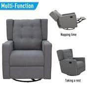 HOMCOM Wingback Recliner Chair Manual Rocking Sofa 360° Swivel Glider with Button Tufted, Padded Seat, Home Theater Seating for Living Room, Gray