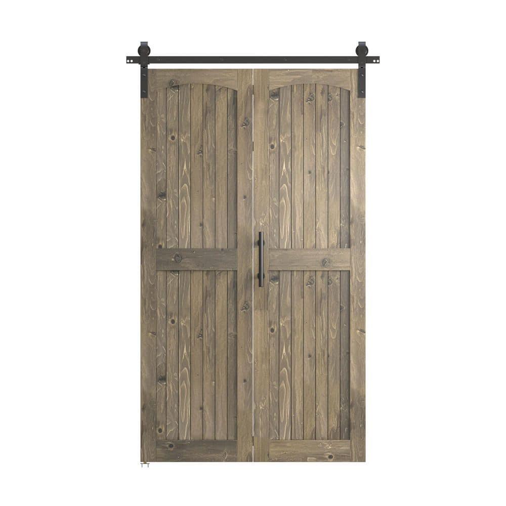 84'' Assembled Solid Wood Bi-Fold Barn Doors with Installation Hardware Kit