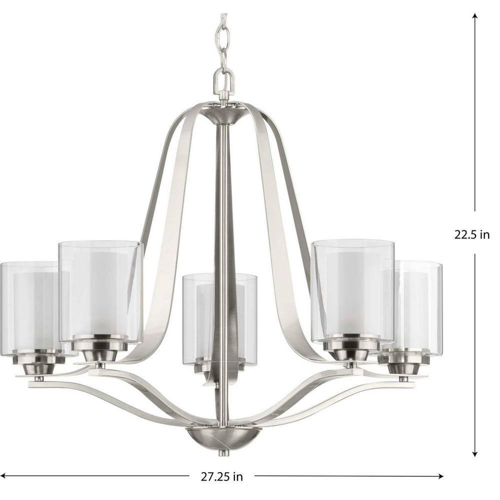 Progress Lighting Kene 5-Light Chandelier, Brushed Nickel, Etched Glass Shades