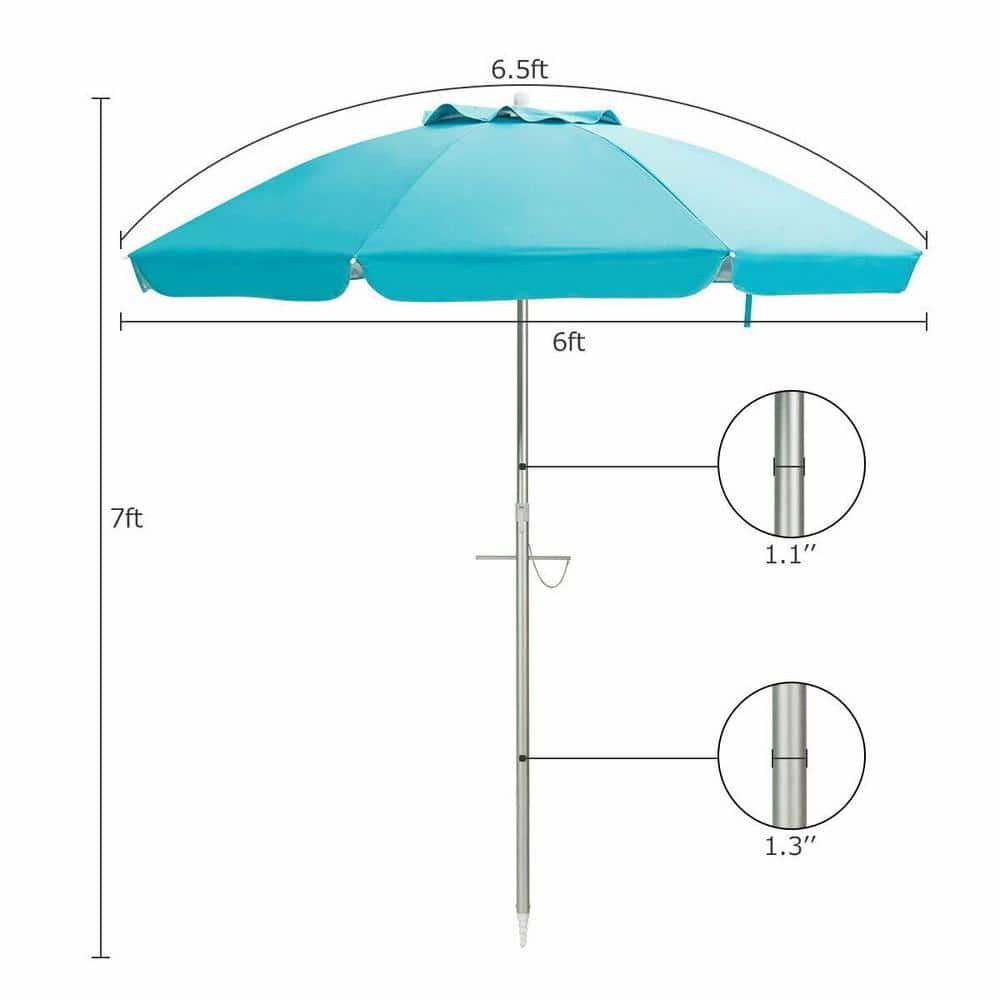 Yardi Yard 6.5 Feet Beach Umbrella with Sun Shade and Carry Bag without Weight Base-Blue, Travel Beach Umbrella, Beach Umbrellas for Sand Heavy Duty Wind Portable Beach Umbrella