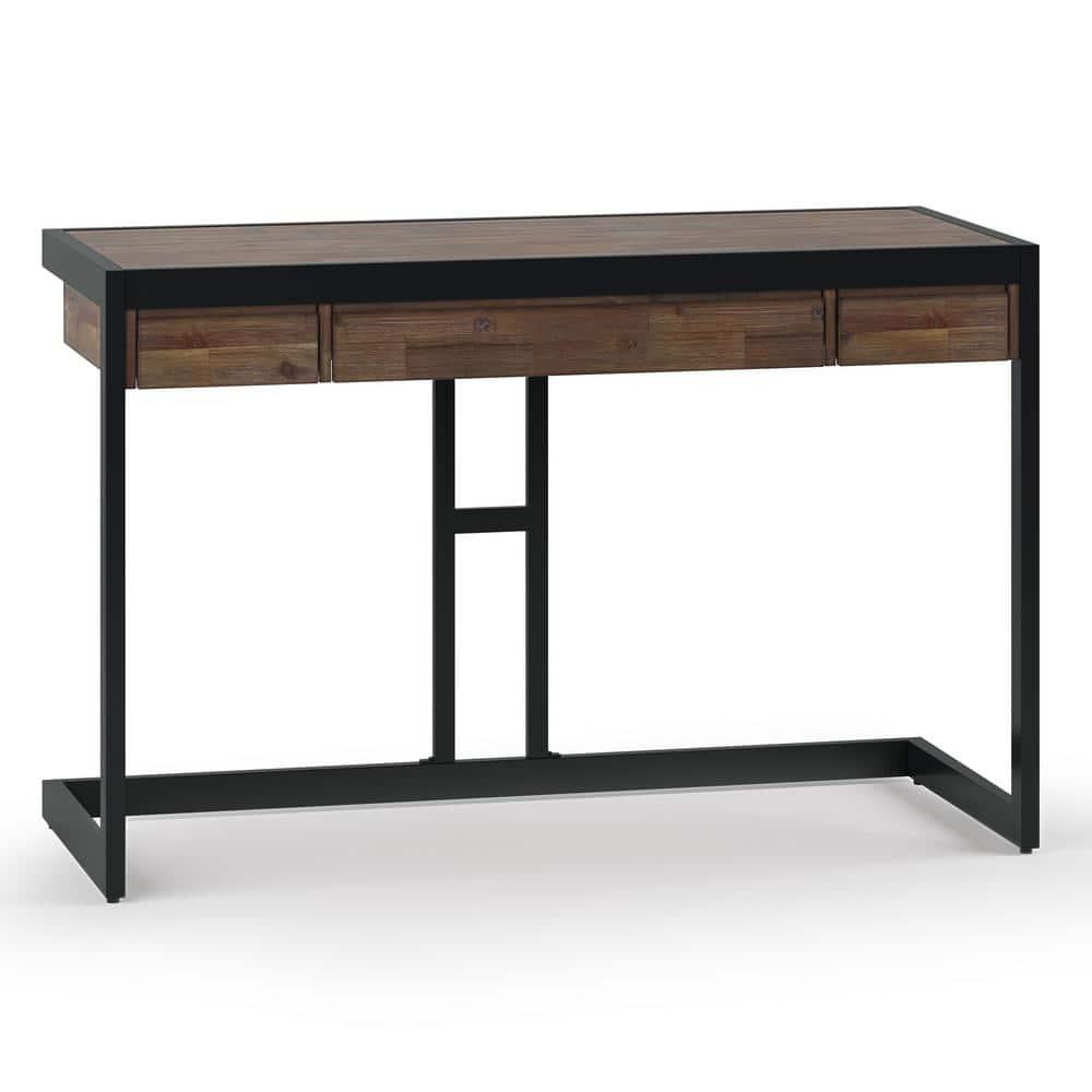 Simpli Home Erina Solid Acacia Wood Desk, Industrial Style with Keyboard Tray and 2 Drawers