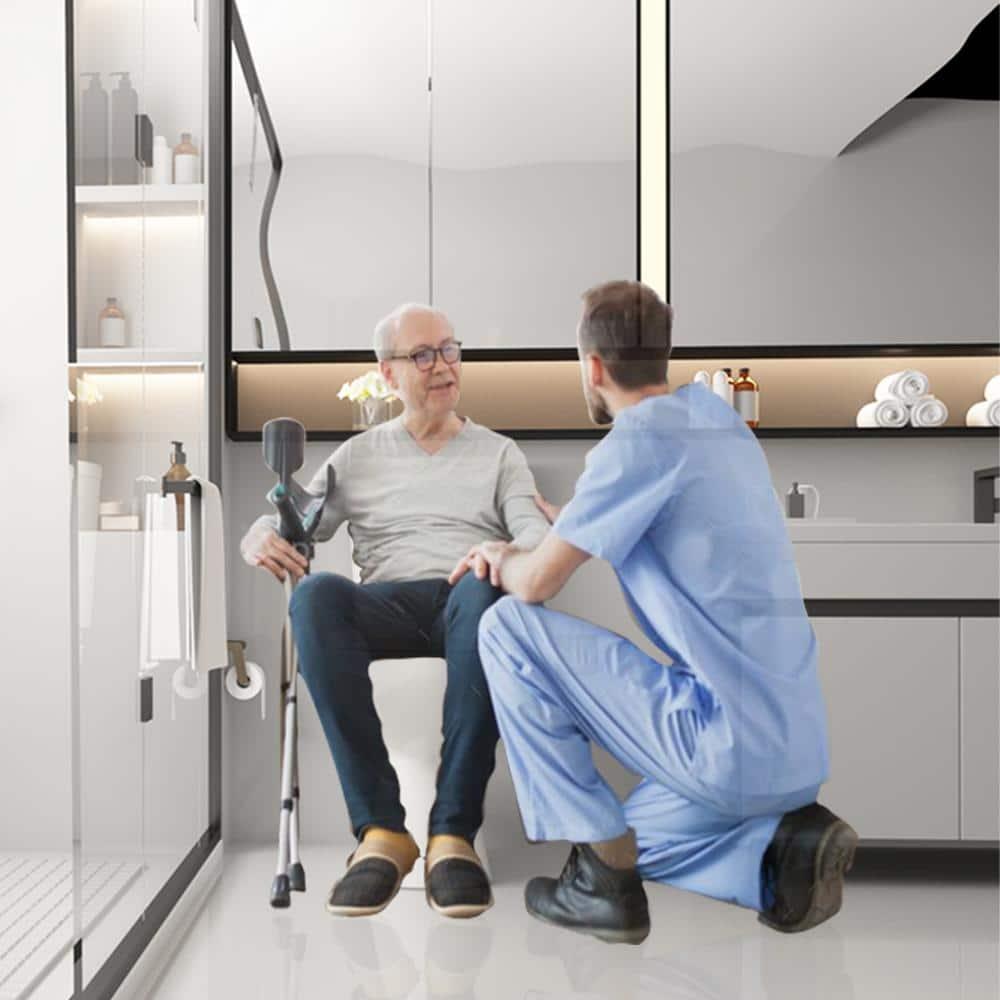 19 in. Tall Toilet 2-Piece 1.0/1.6 GPF Rear-Outlet Dual Flush Round Toilet in White,