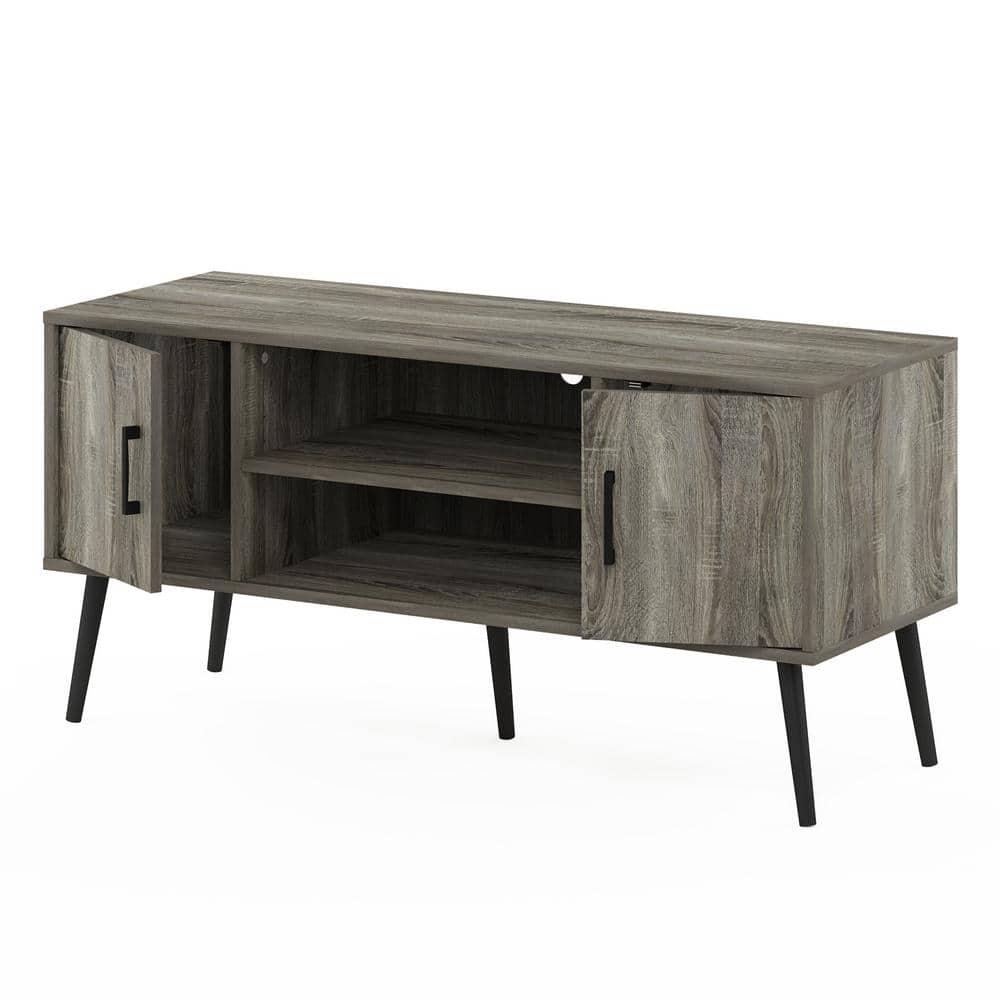 Furinno Mid-Century TV Stand Entertainment Media Console w/2 Cabinets&Open Storage Shelves for TVs up to 50",French Oak Grey