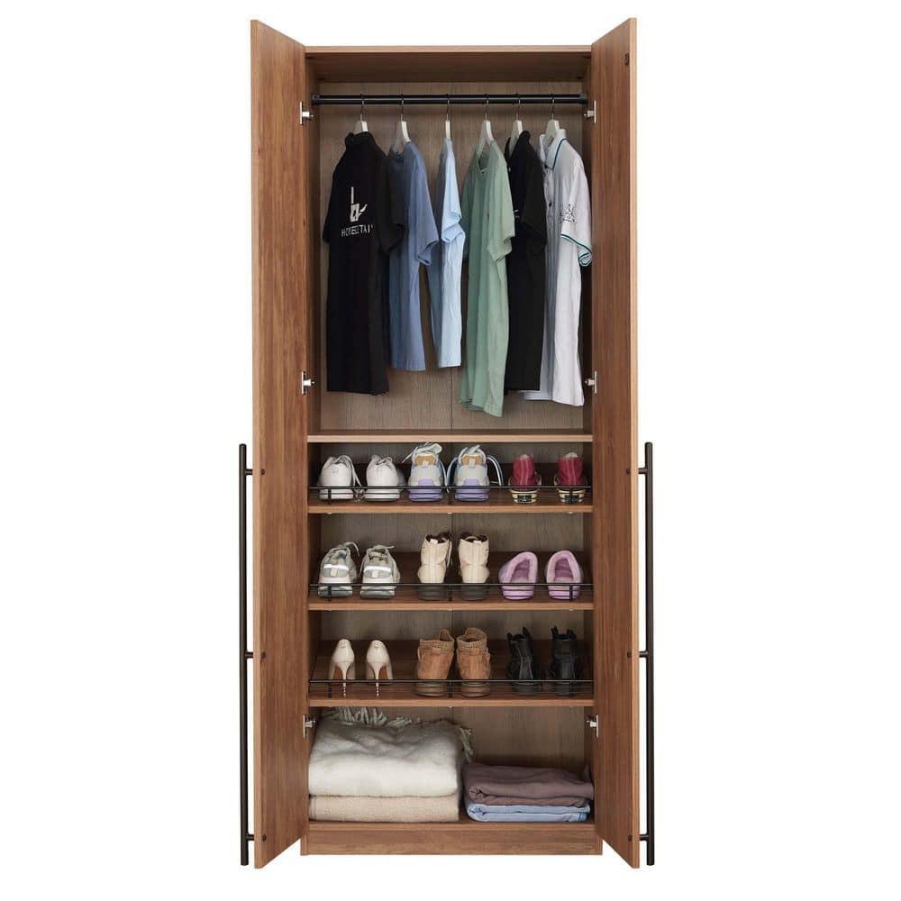 Manhattan Comfort Lee 2 Door and 4 Shelf Wardrobe Closet: Wood Laminate, Metal Hardware, Modern Style