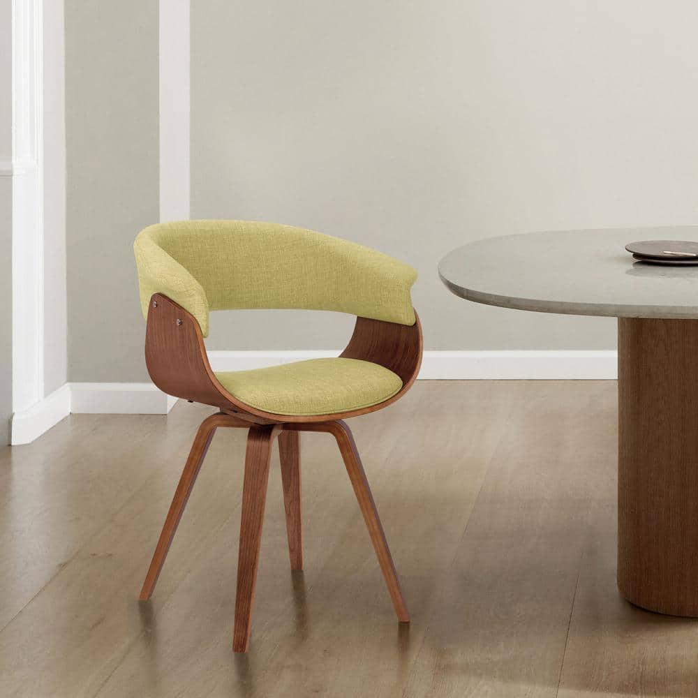 Summer Modern Chair - Green Fabric And Walnut Wood - Armen Living: Polyester Upholstery, Mid-Century Design, Foam Filled