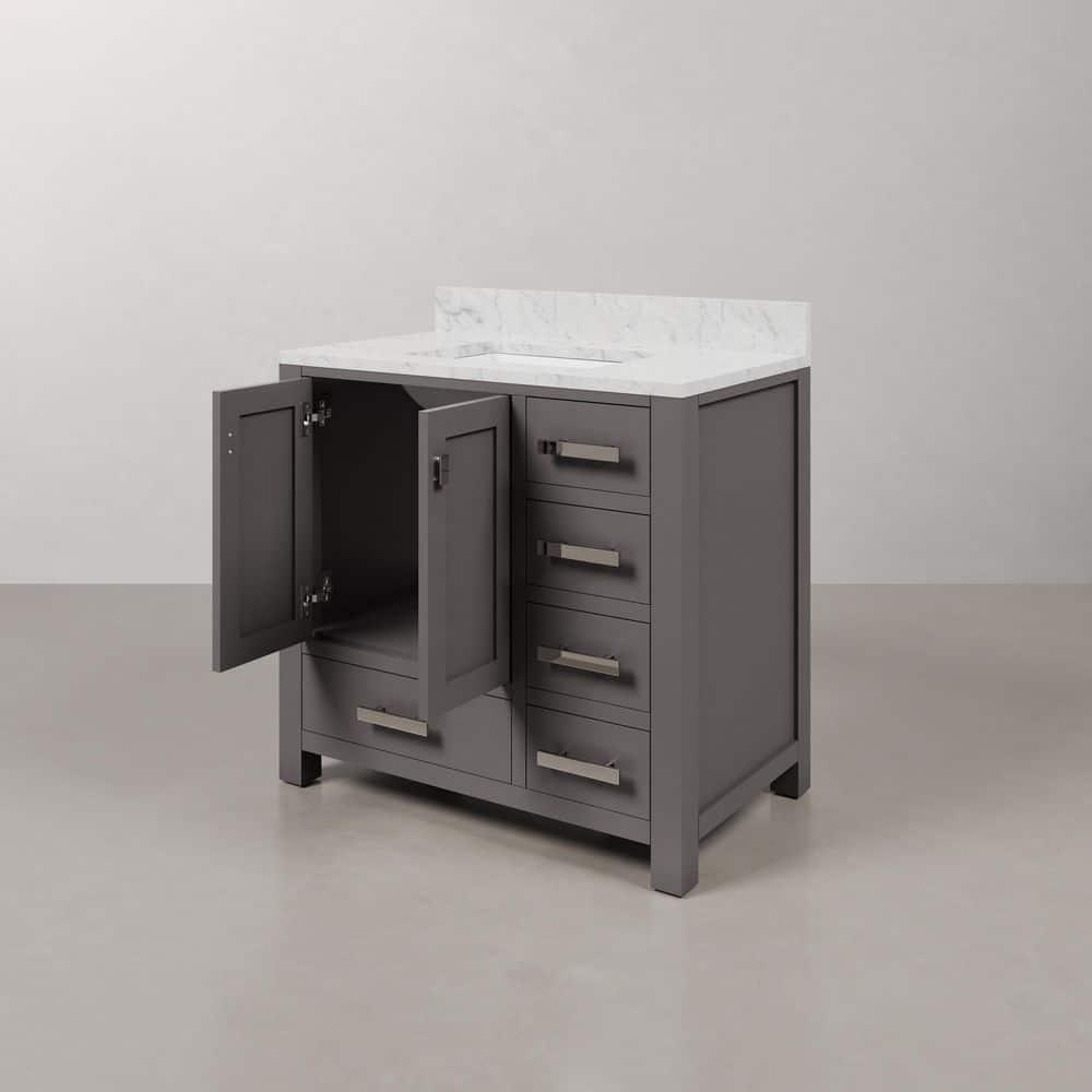 Madison 36 in. W x 21.5 in. D x 34 in. H Single Sink Bath Vanity in Cashmere Grey with Carrara White Marble Top