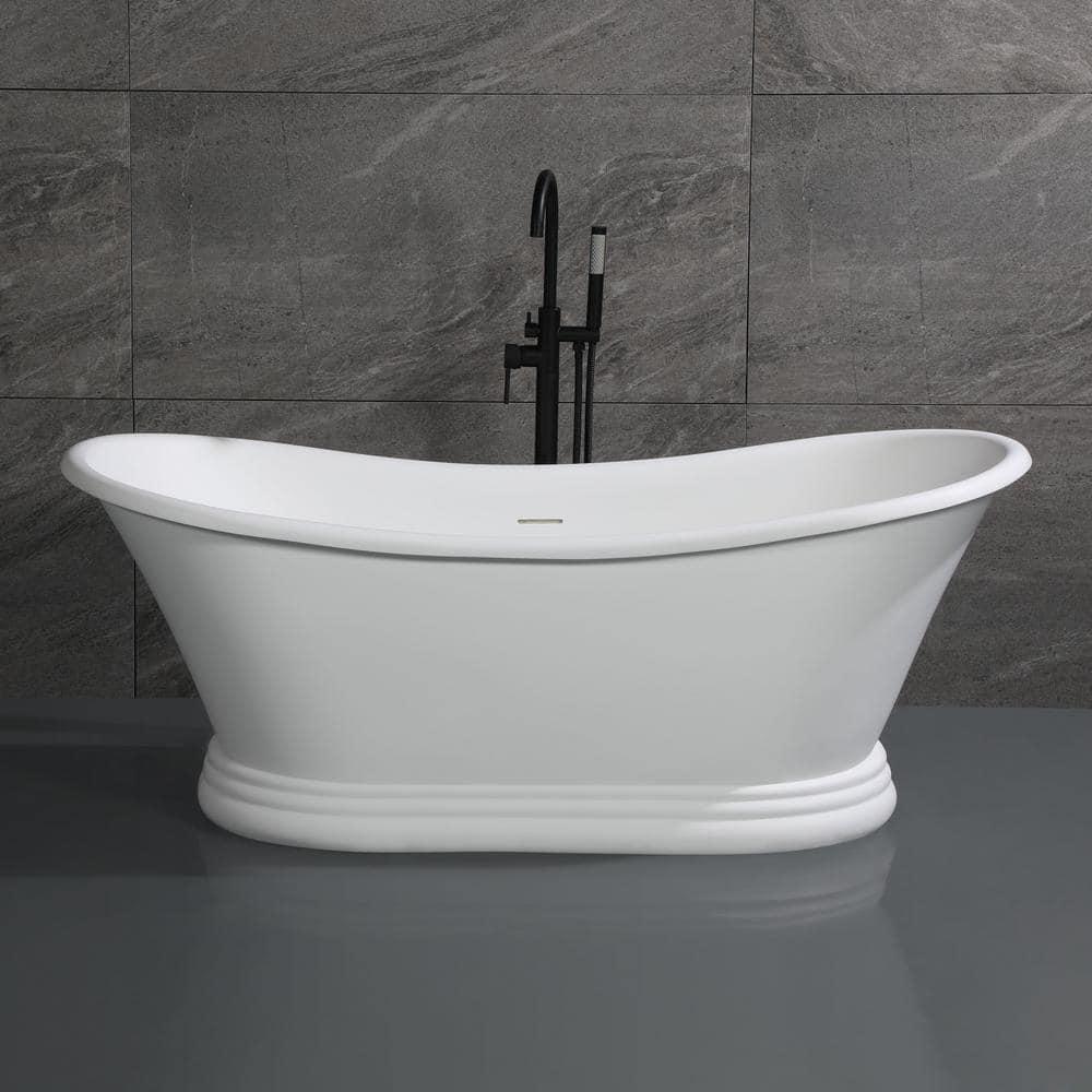 63.4'' x 29.5'' Freestanding Soaking Stone Bathtub