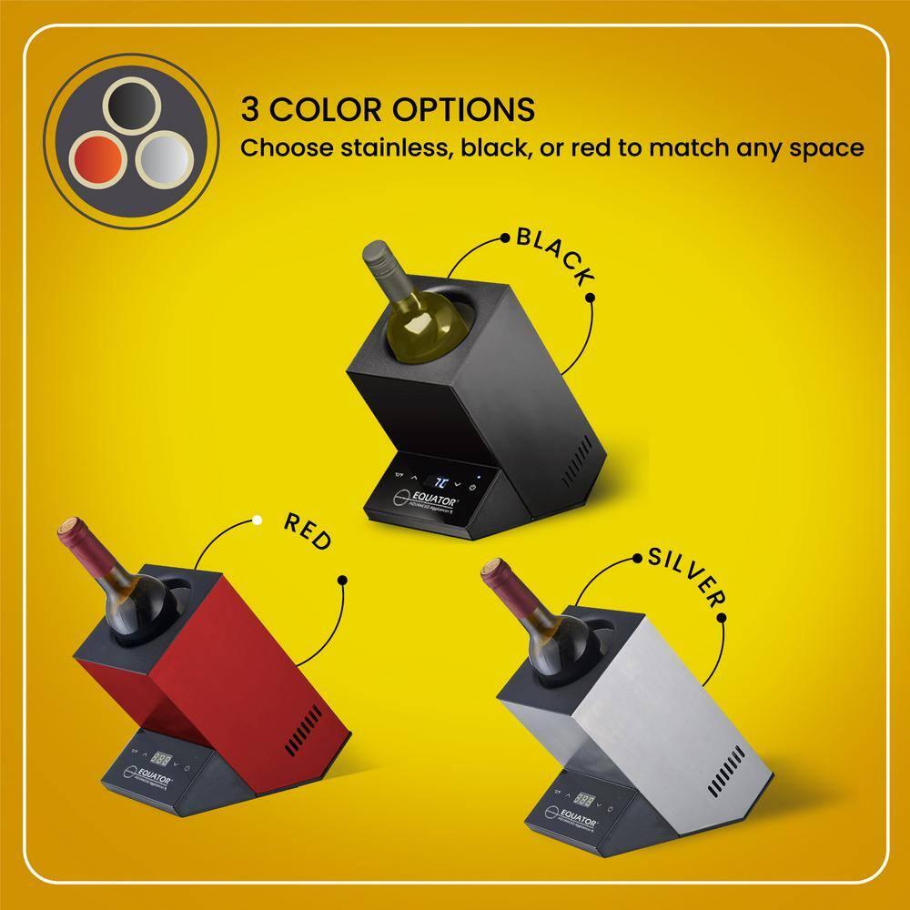 Equator Advanced Appliances Equator 110V/12V Portable Electric Wine Chiller for Red, White, Champagne, and Water Bottles, 750mL Single Bottle Cooler, Stainless Body, Rechargeable, 24h Cold, Ideal for Parties & Gifts