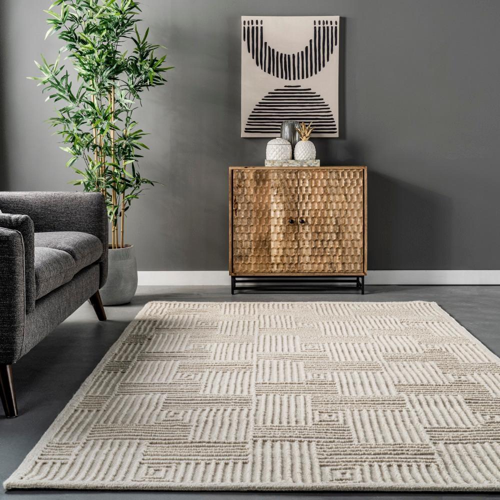 Nuloom Mallory Geometric 5x8 Wool Indoor Area Rug for Living Room Bedroom Dining Room Kitchen, Ivory