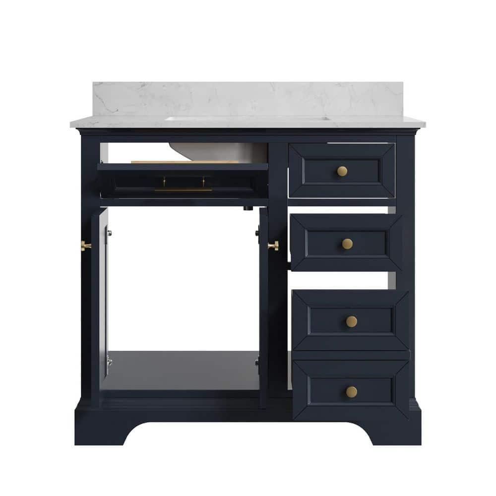 DeerValley Heritage 36'' Fully Assembled Single Bathroom Vanity with Backsplash, 3 Colors Available White/ Navy Blue/ Gray