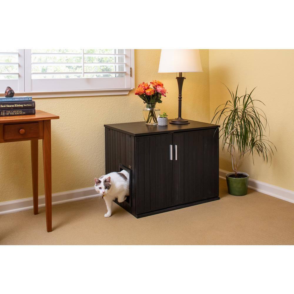 New Age Pet® ECOFLEX® Promax Litter Loo® Litter Box Enclosure Table, Espresso Black - Durable Wood Plastic Composite Cat Litter Box Furniture with No-Track Litter Mat, Easy Clean, Quick Assembly