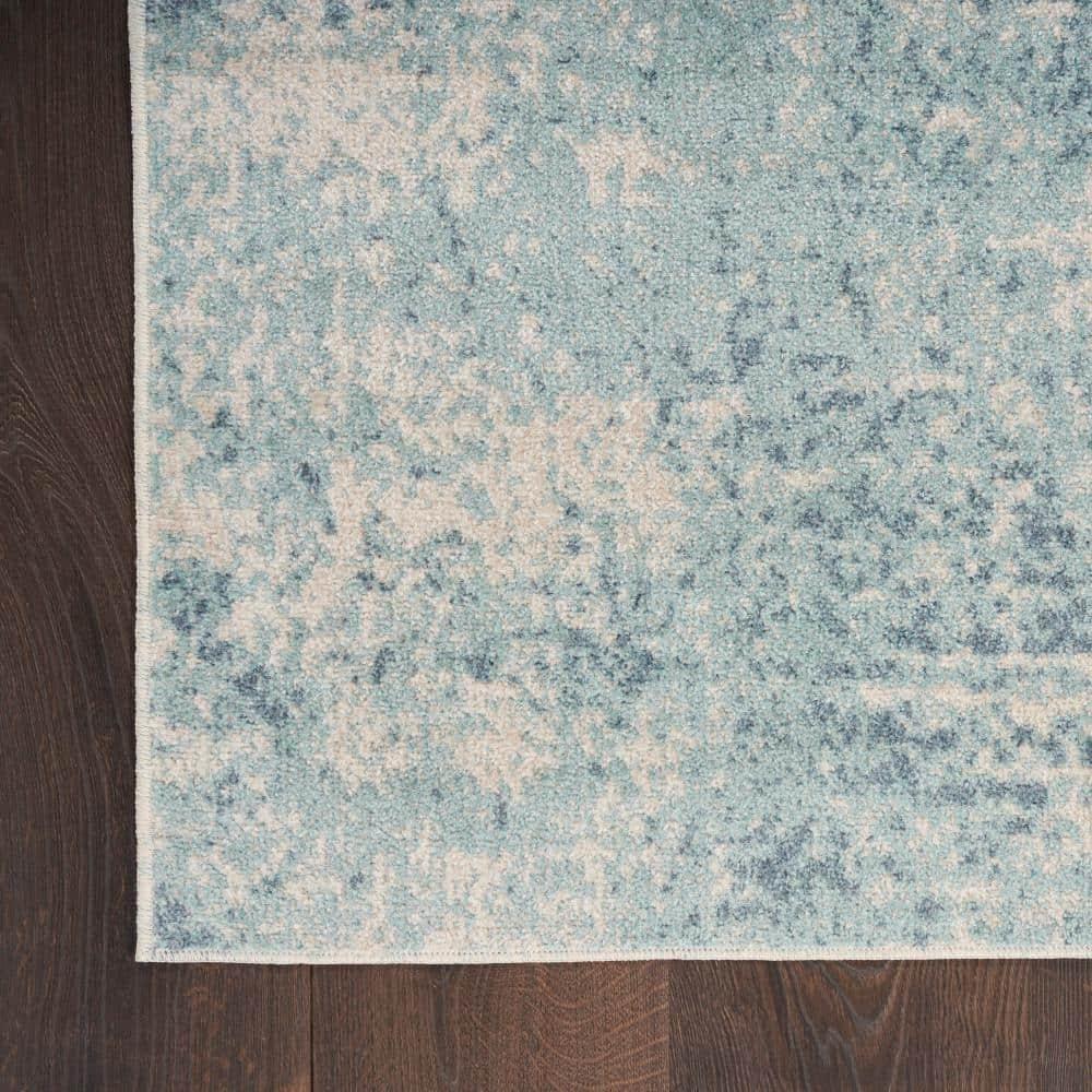 Nourison Astra Machine Washable Modern Abstract Indoor Rug Blue Ivory 2'2" x 8'