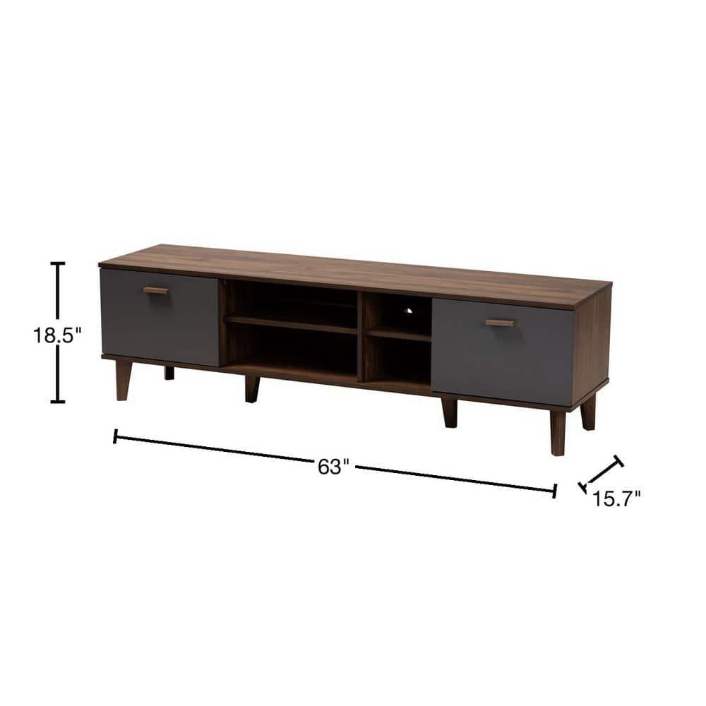 Moina Two-Tone Wood TV Stand for TVs up to 70" Walnut/Gray - Baxton Studio