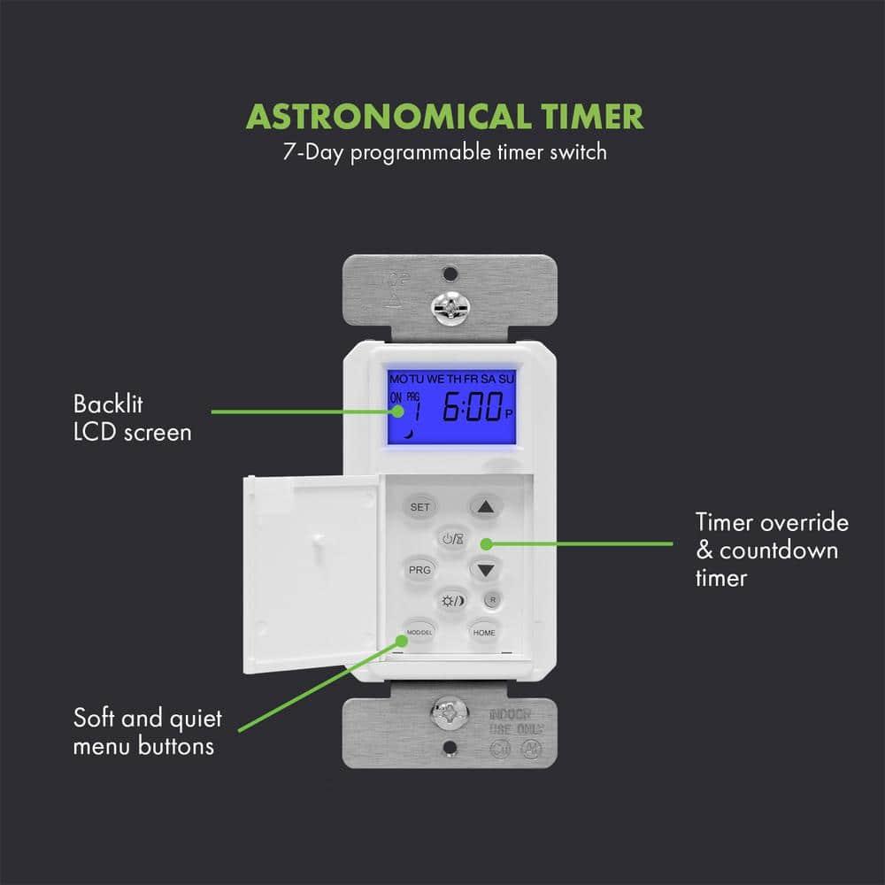 Digital Astronomic Timer Switch, 7-Day Programmable, Single Pole or 3-Way