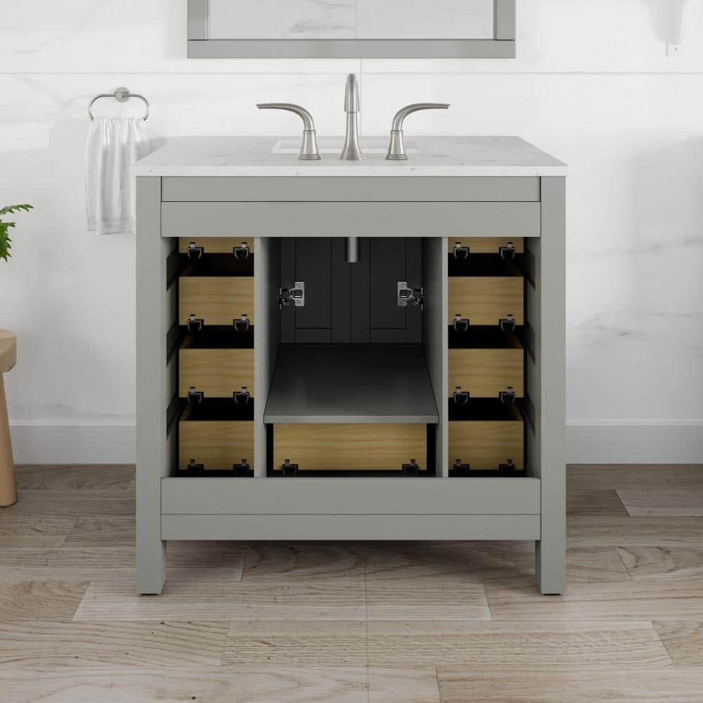 Eviva Hampton 36" Gray Transitional Bathroom Vanity w/ White Carrara Top