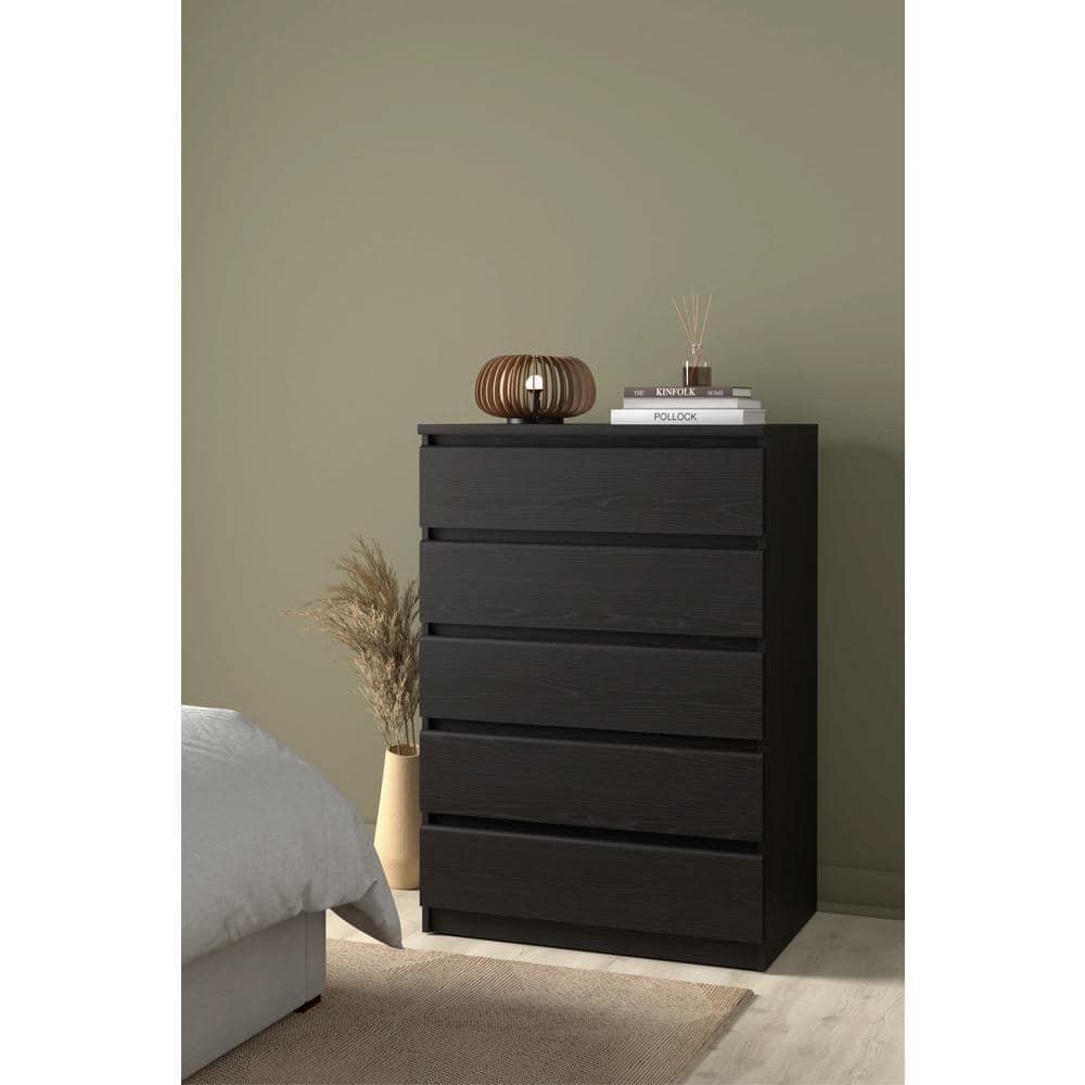 Wood Scottsdale 5 Drawer Chest in Black Woodgrain-Tvilum