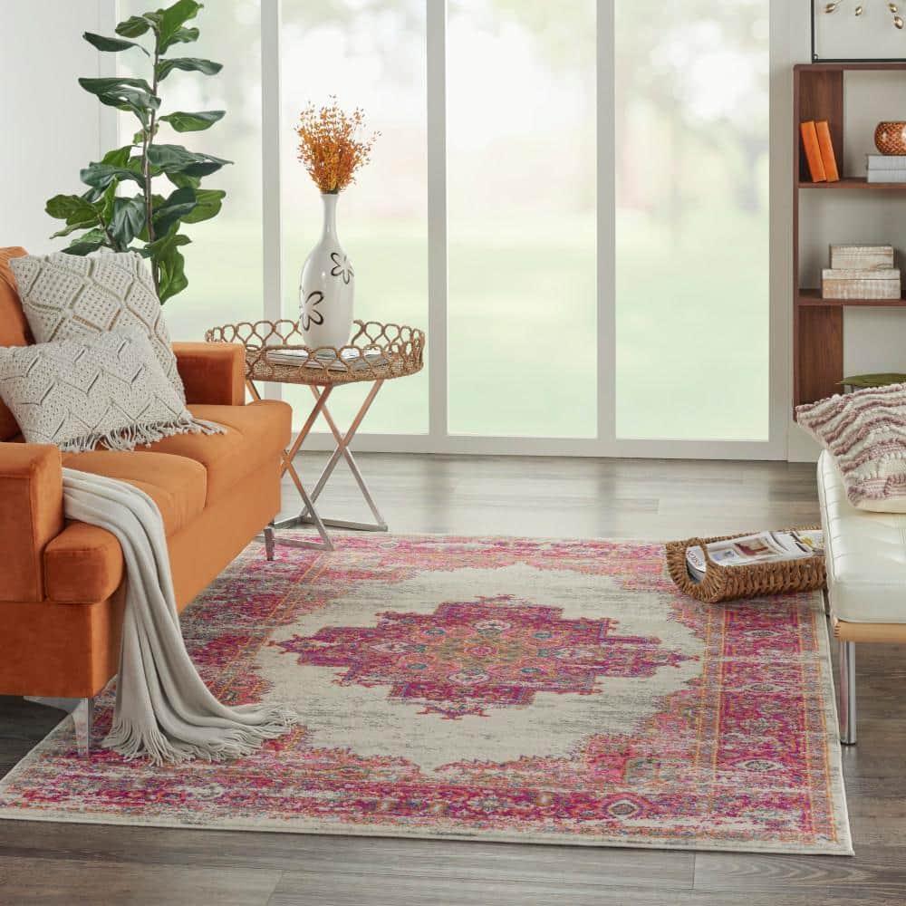 Nourison Passion Medallion Bohemian Indoor Rug Ivory/Fuchsia 5'3" x 7'3"
