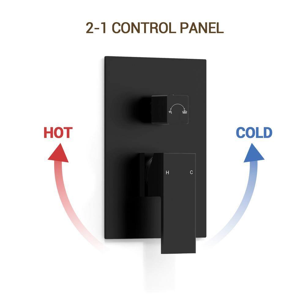 YAWWALK 10" Shower Head with 3-Spray Patterns Handheld in Matte Black (Valve Included)