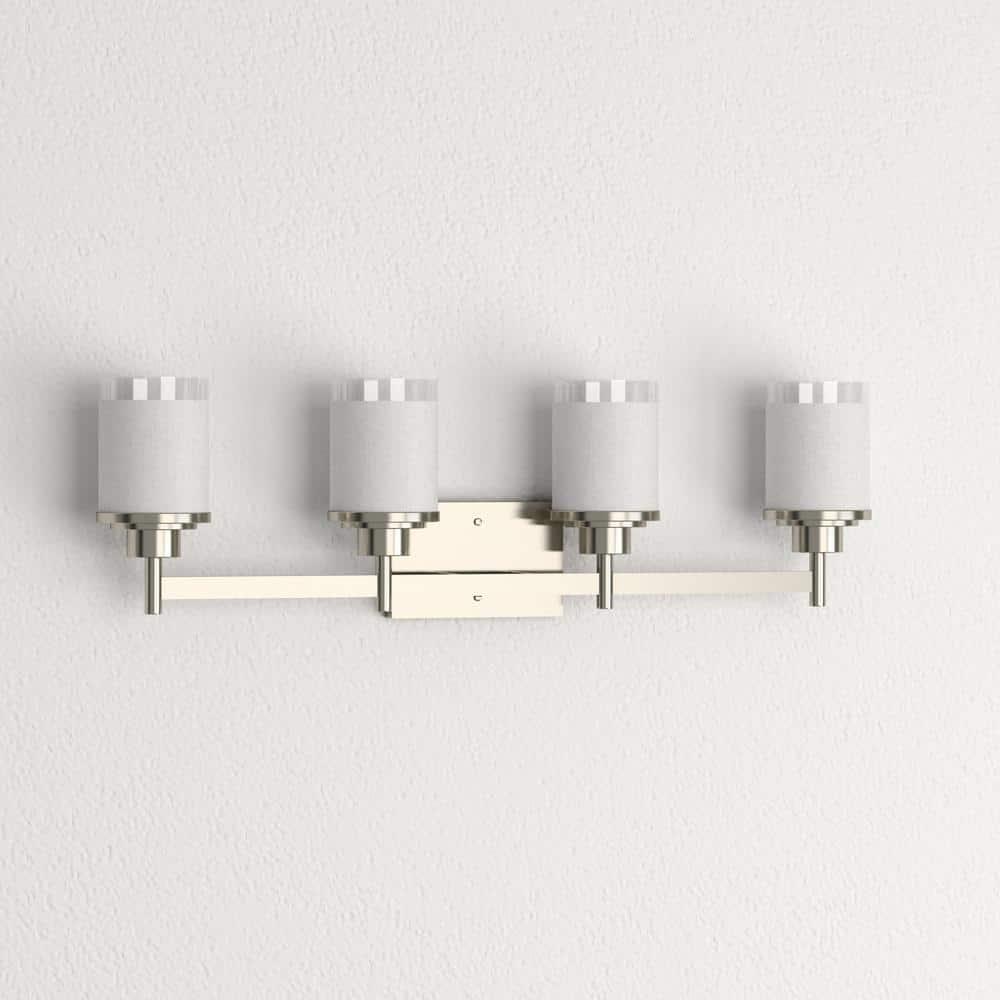 Progress Lighting Alexa Collection 4-Light Bath Fixture, Brushed Nickel, White Linen Glass Shade