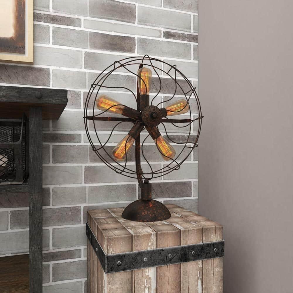 DecMode 24" 5 Light Vintage Fan Bronze Accent Lamp with Black Metal Shade