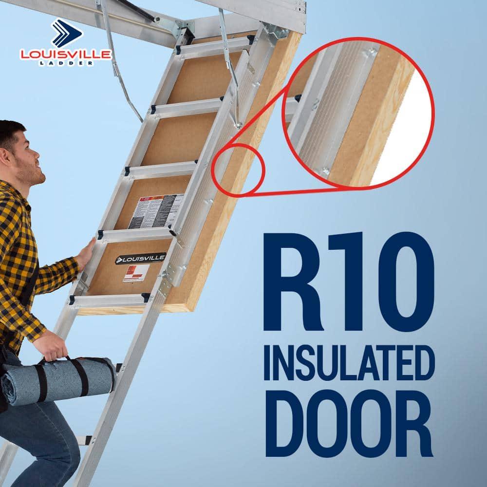 Louisville Ladder Aluminum Attic Ladder R10 Insulated Door 375 lbs Capacity 30 x 54 Inch Opening