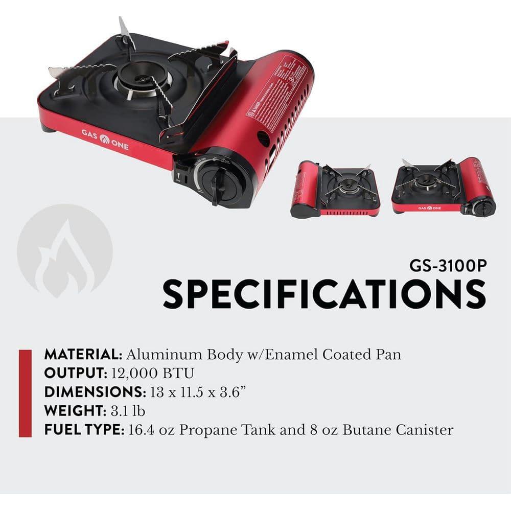 GasOne 12,000 BTU Propane or Butane Stove GS-3100P Portable Dual Fuel Camping Stove Burner