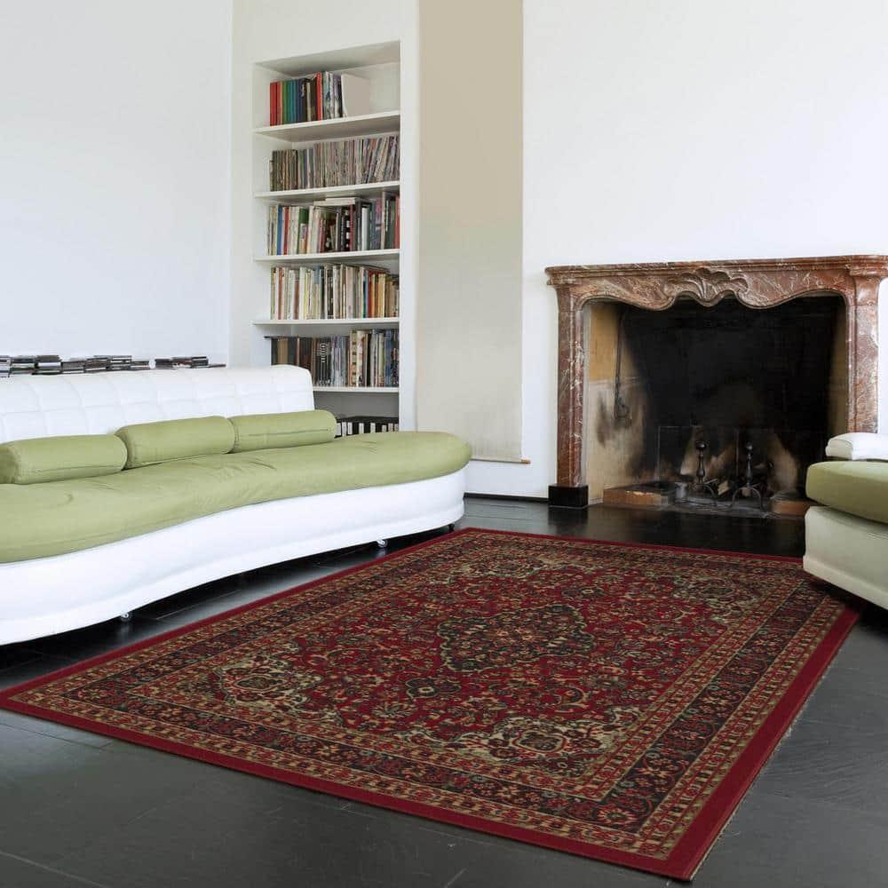 Ottohome Non-Slip Medallion Oriental Area Rug For Living Room, Hallway, Entryway Rug, Dark Red