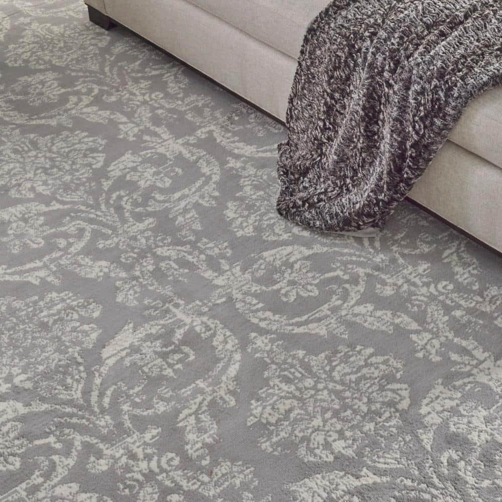 Nourison Jubilant 7'10" x 9'10" (8' x 10') Grey Area Rug Farmhouse Vintage Damask by Nourison