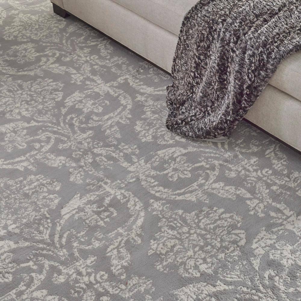 Nourison Jubilant 7'10" x 9'10" (8' x 10') Grey Area Rug Farmhouse Vintage Damask by Nourison