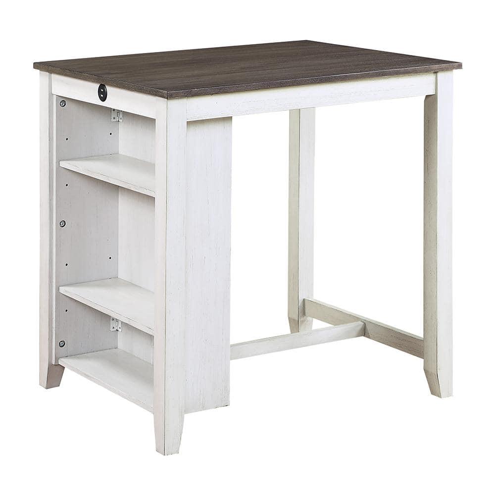 NicBex 3 Piece Dining Table Set witH USB Ports & Side Storage Modern Kitchen Side Table with Upholstered Side Chairs for Dining Room, White