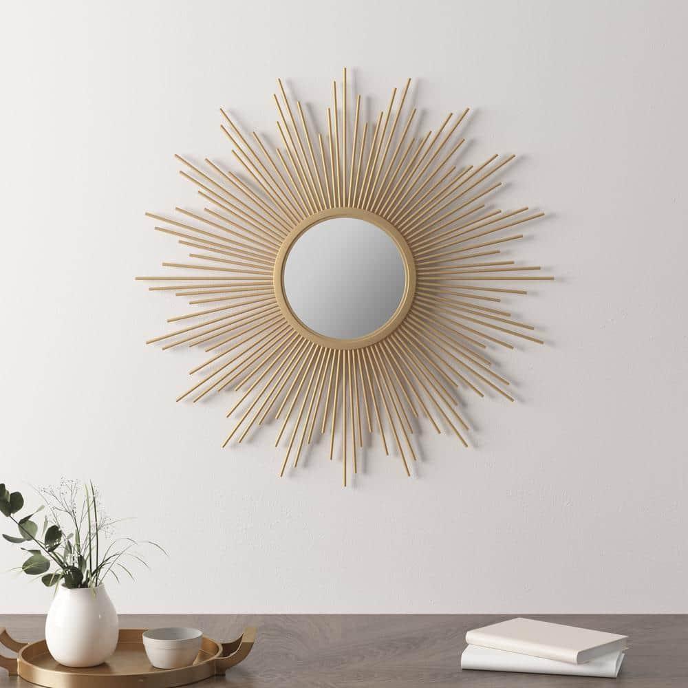 29.5" Round Dia Fiore Sunburst Decorative Wall Mirror Gold - Madison Park