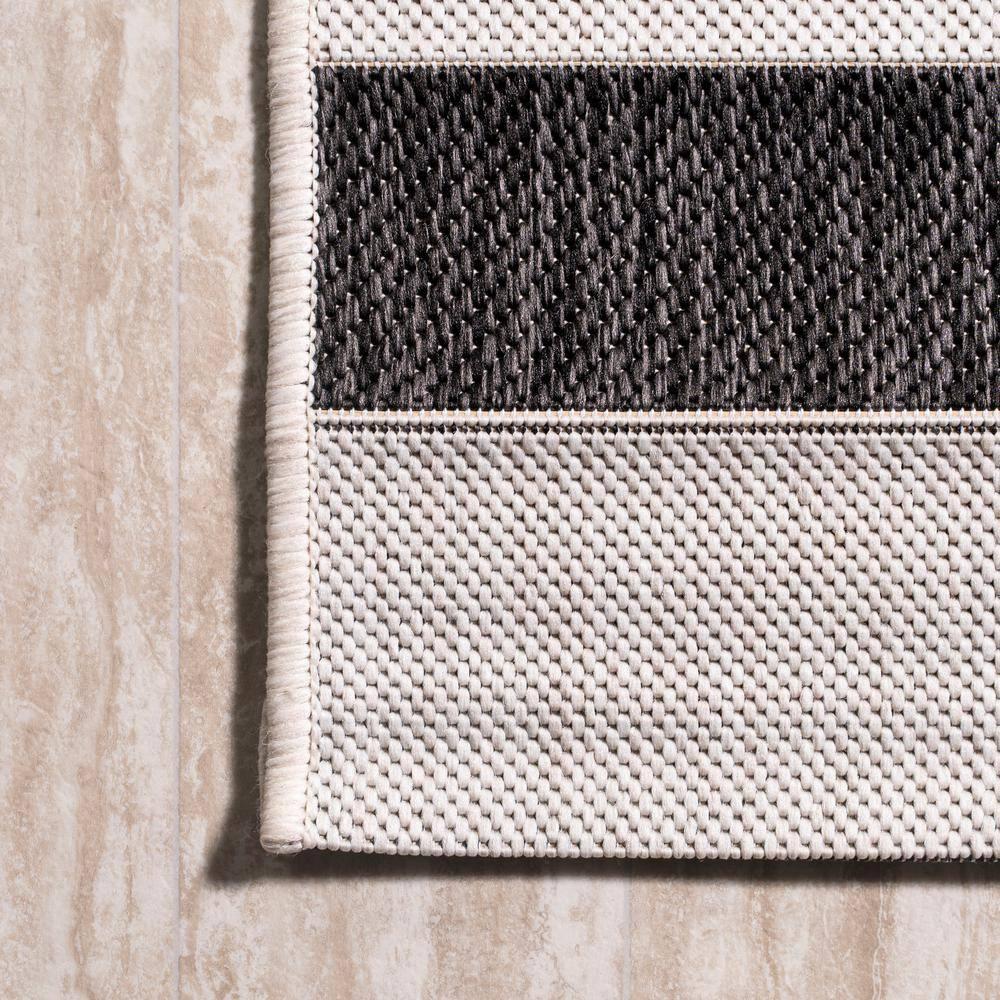 2'x8' Aveiro Wide Stripe Indoor/Outdoor Runner Rug, Black/Cream - JONATHAN Y