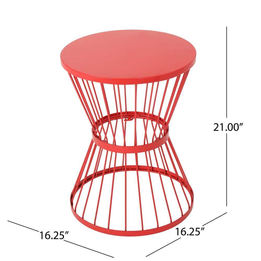 Noble House Lassen Outdoor Metal 16 Inch Side Table in Matte Red