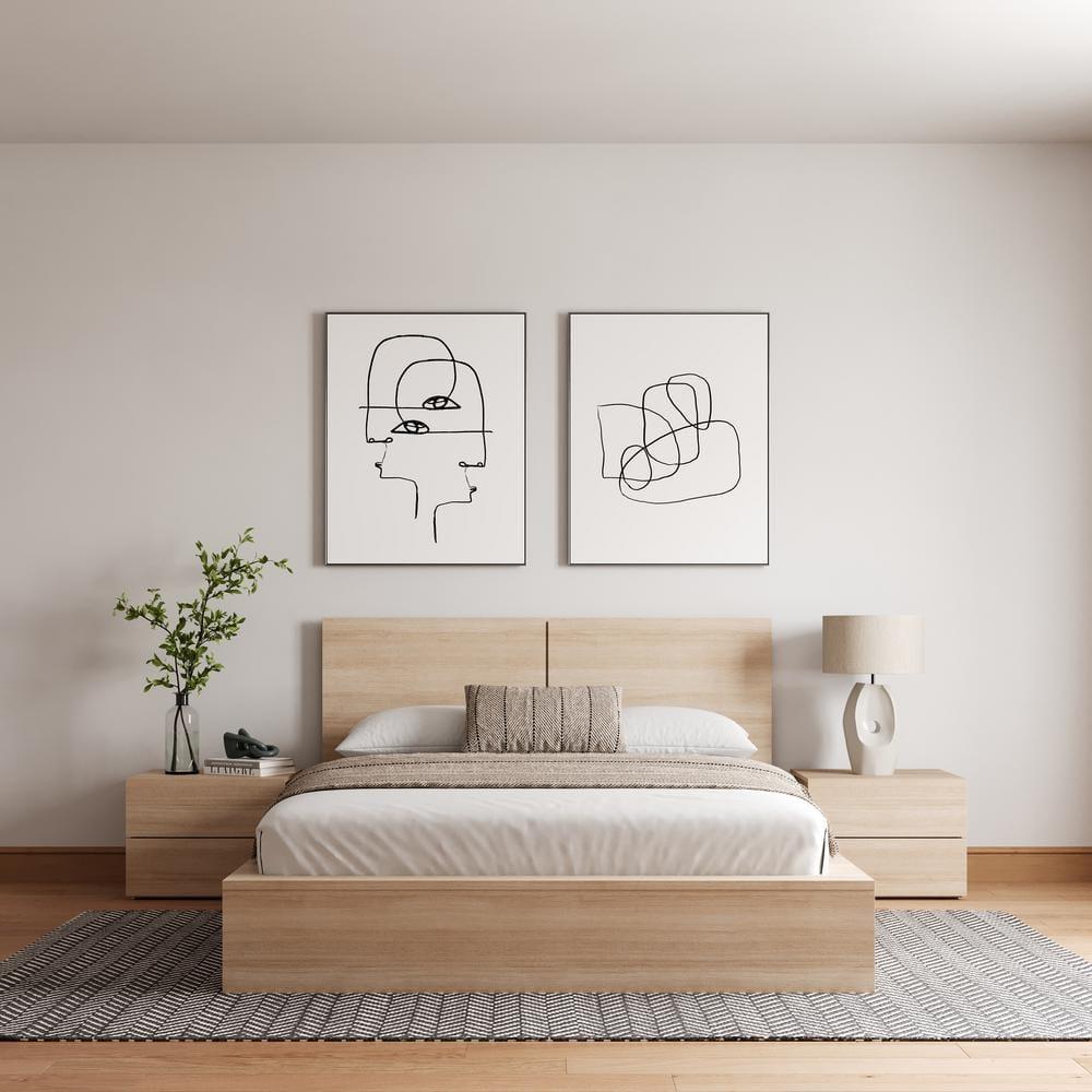 Nexera Queen 4pc James Bedroom Set Natural Blonde: Modern Minimalist Design with Platform Bed & Nightstands