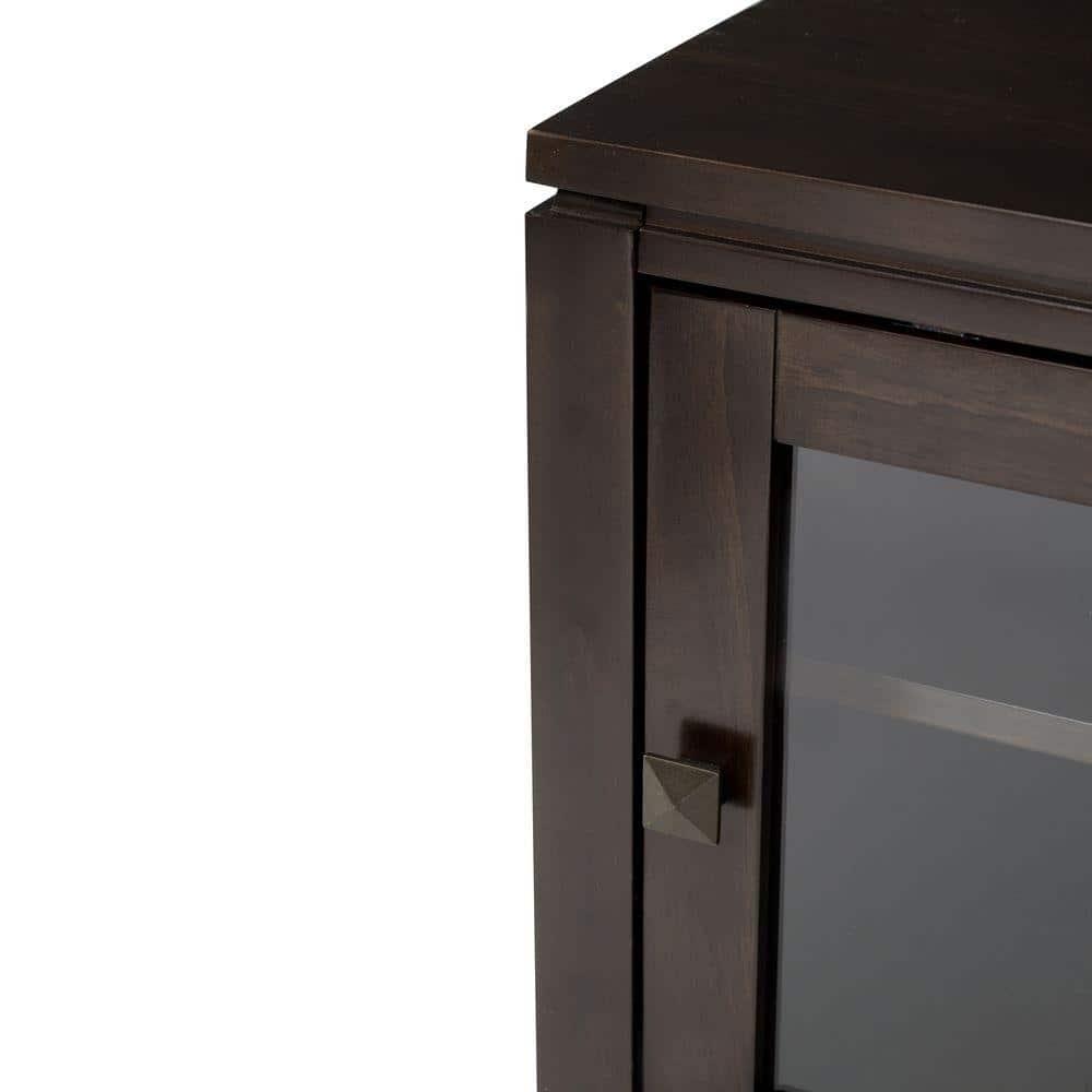 Simpli Home Cosmopolitan 36"W Solid Wood 4-Shelf Contemporary Medium Storage Cabinet with Sliding Glass Doors