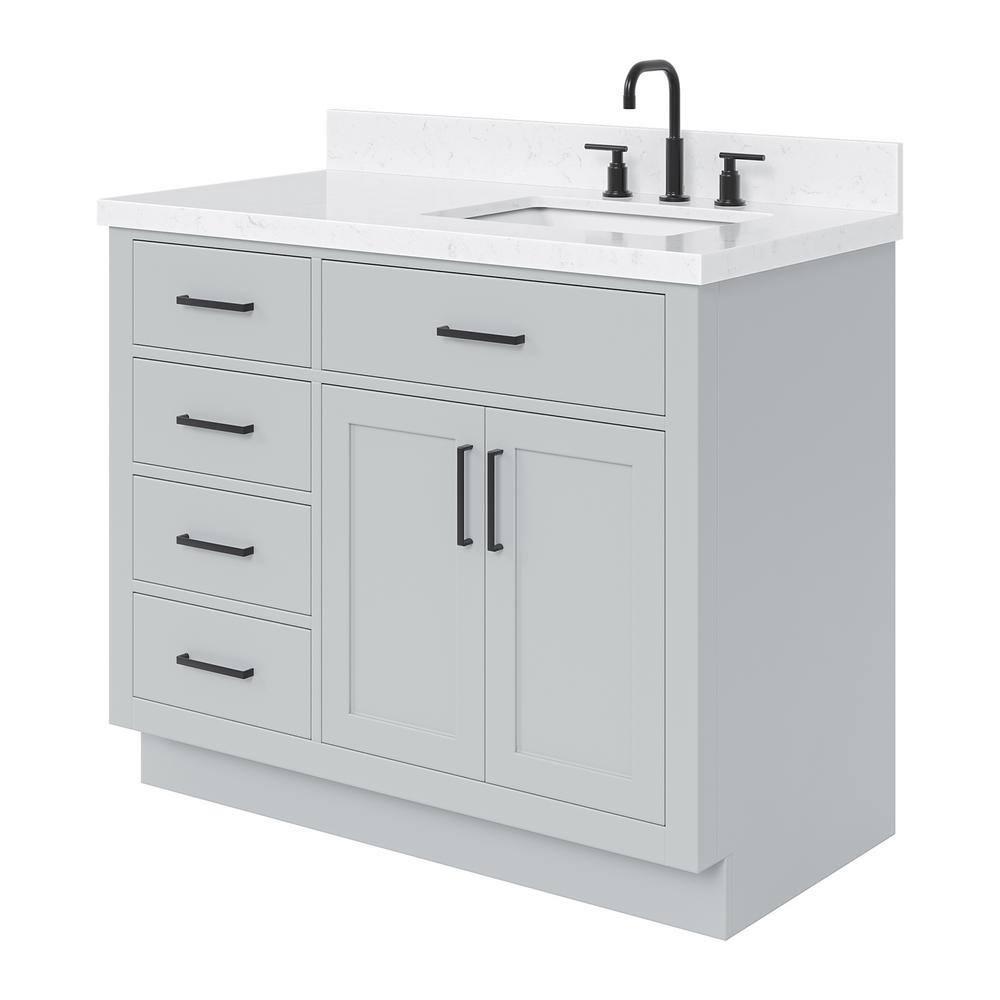 Wildon Home® Tidworth 42'' Solid Wood Single Bathroom Vanity with 1.5'' White Quartz Top, Right Offset Rectangular Sink