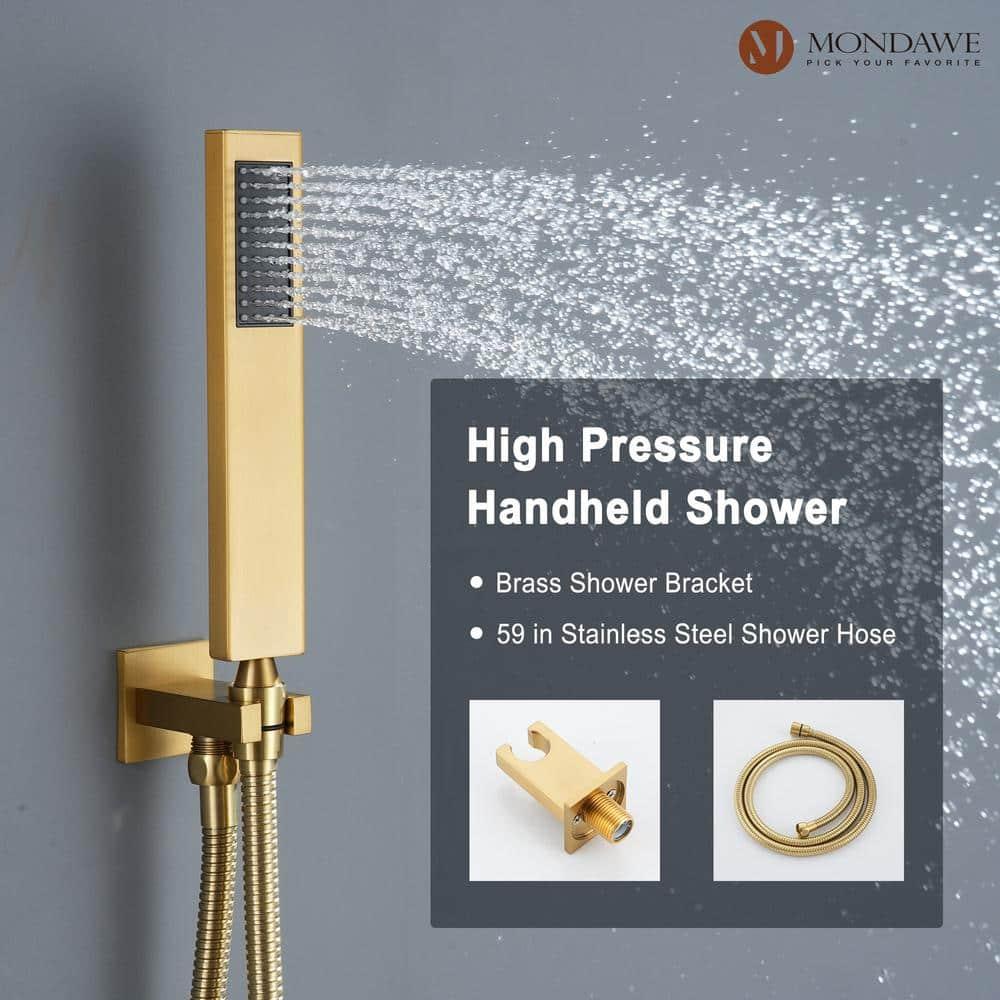 mondawe MD6865-BG Herathena 3 Functions Ceiling Mounted Thermostatic Shower System with 6 Body Jets