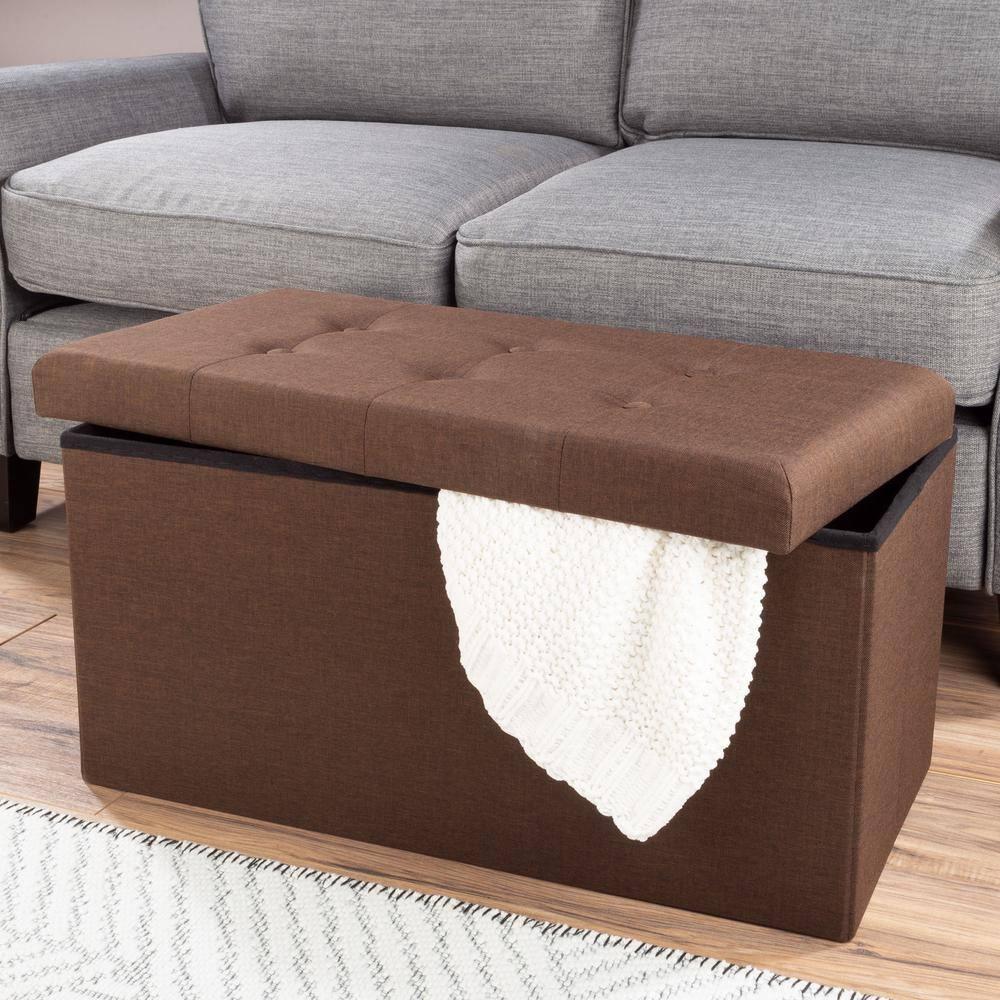 Lavish Home Ottoman Set of 2 - Ottoman Foot Rest, Linen Chest, or Storage Bench Set - 30in Ottomans for Living Room, Bedroom, Dorm Storage (Brown)