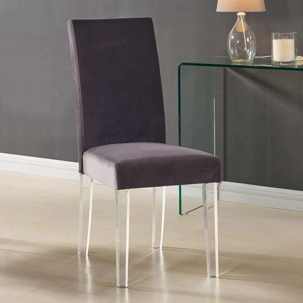 20 x 36 x 17 in. Dalia Modern & Contemporary Dining Chair, Gray Velvet with Acrylic Legs - Set of 2