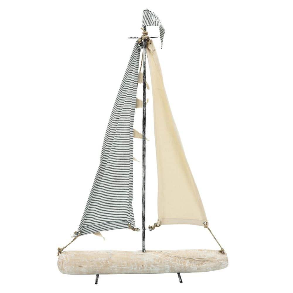 Sagebrook Home Iron 25" Sailboat With  Cloth Sails, Multi, Rectangle, Metal, Coastal, 17"L X 5"W X 25"H, Solid Color