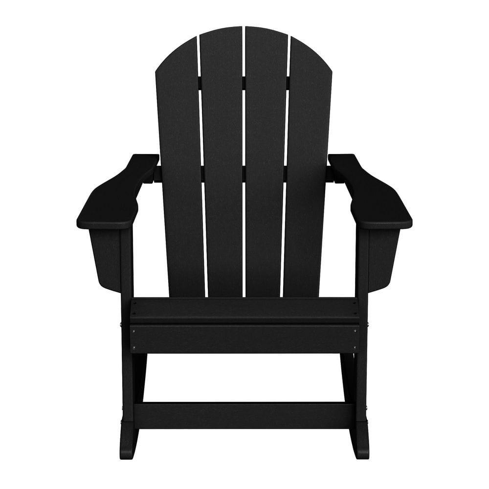 JUSTLET Plastic Adirondack Rocking Chair,HDPE All-Weather Outdoor Rocking Adirondack Chair for Porch, Patio, Balcony,Black